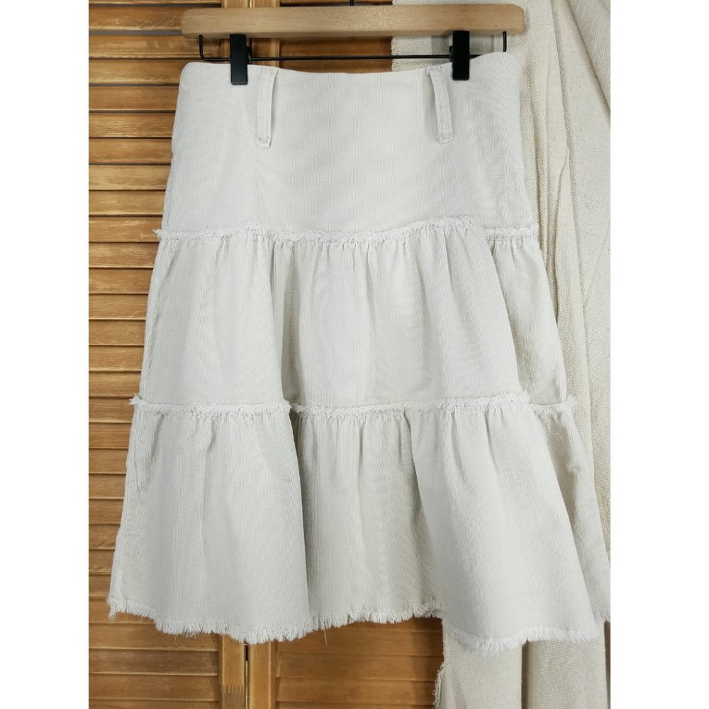 YMI Soft White Corduroy Frayed Hem Tiered Skirt Size 3